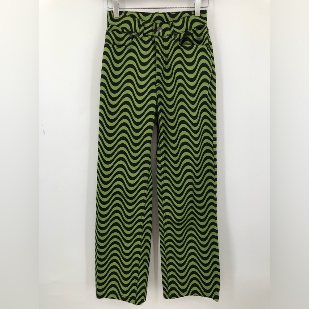 Ragged Priest 24 Dad Jeans Green Wave Print Black 0975 the wide leg straight - Picture 3 of 11